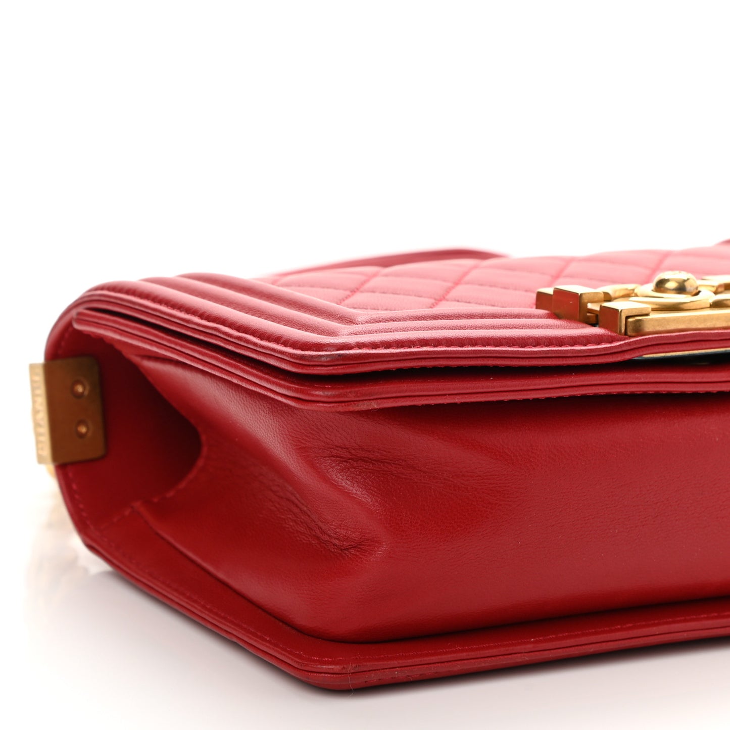 Lambskin Quilted Small Boy Flap Red