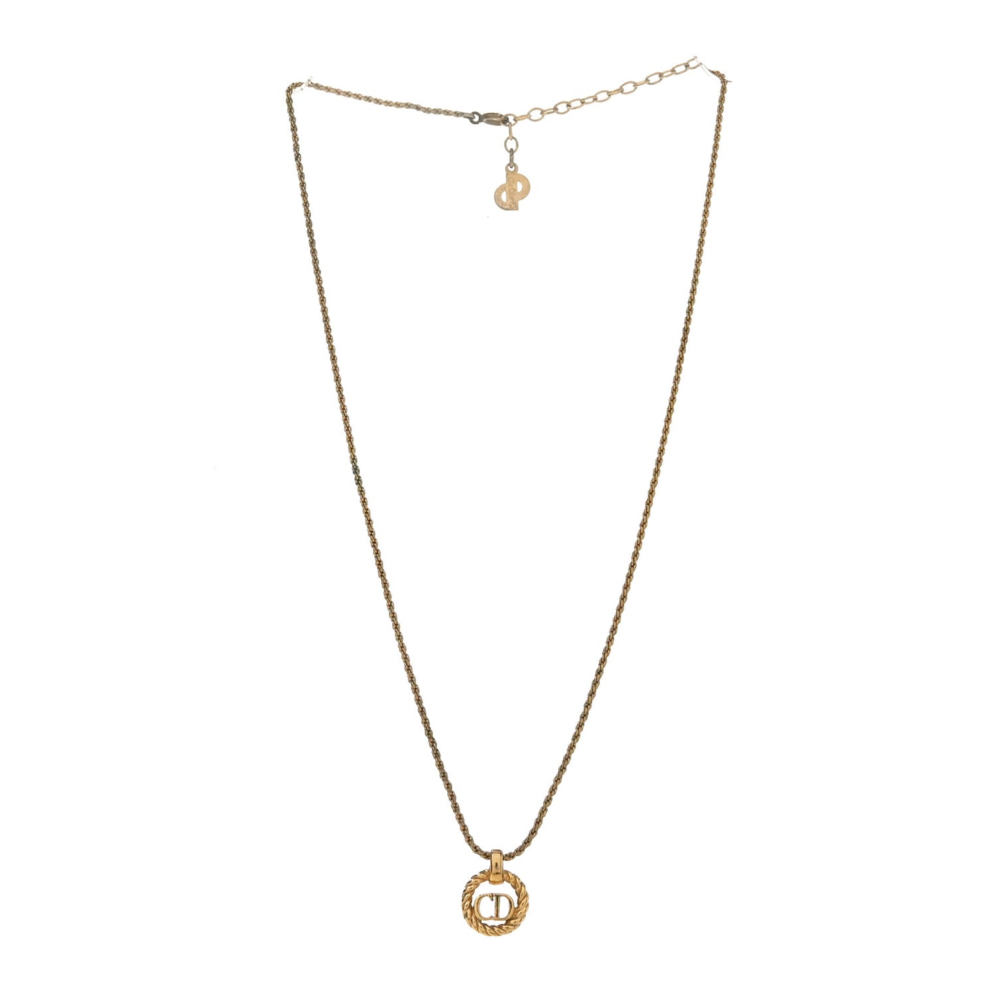 Metal CD Logo Round Pendant Necklace Gold