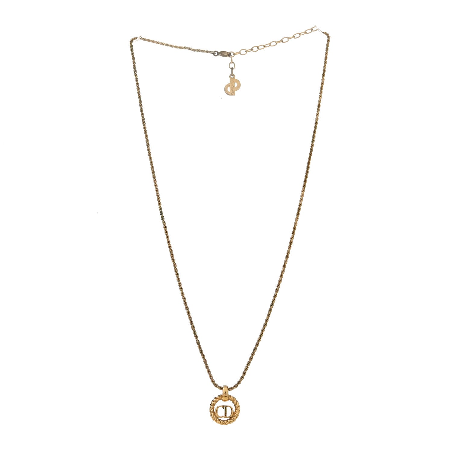 Christian Dior Metal CD Logo Round Pendant Necklace Gold 3 of 5