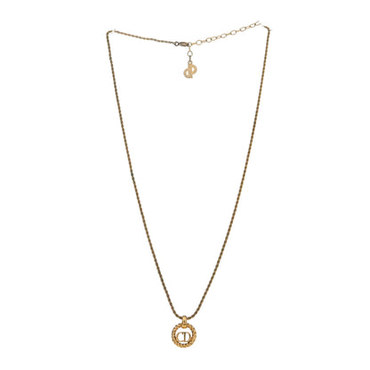 Christian Dior Metal CD Logo Round Pendant Necklace Gold 3 of 5