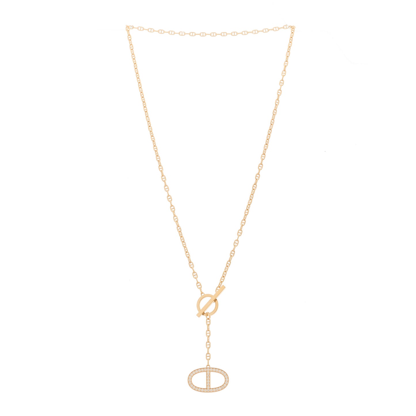 18K Rose Gold Diamond GM Chaine D'Ancre Contour Pendant Necklace ST