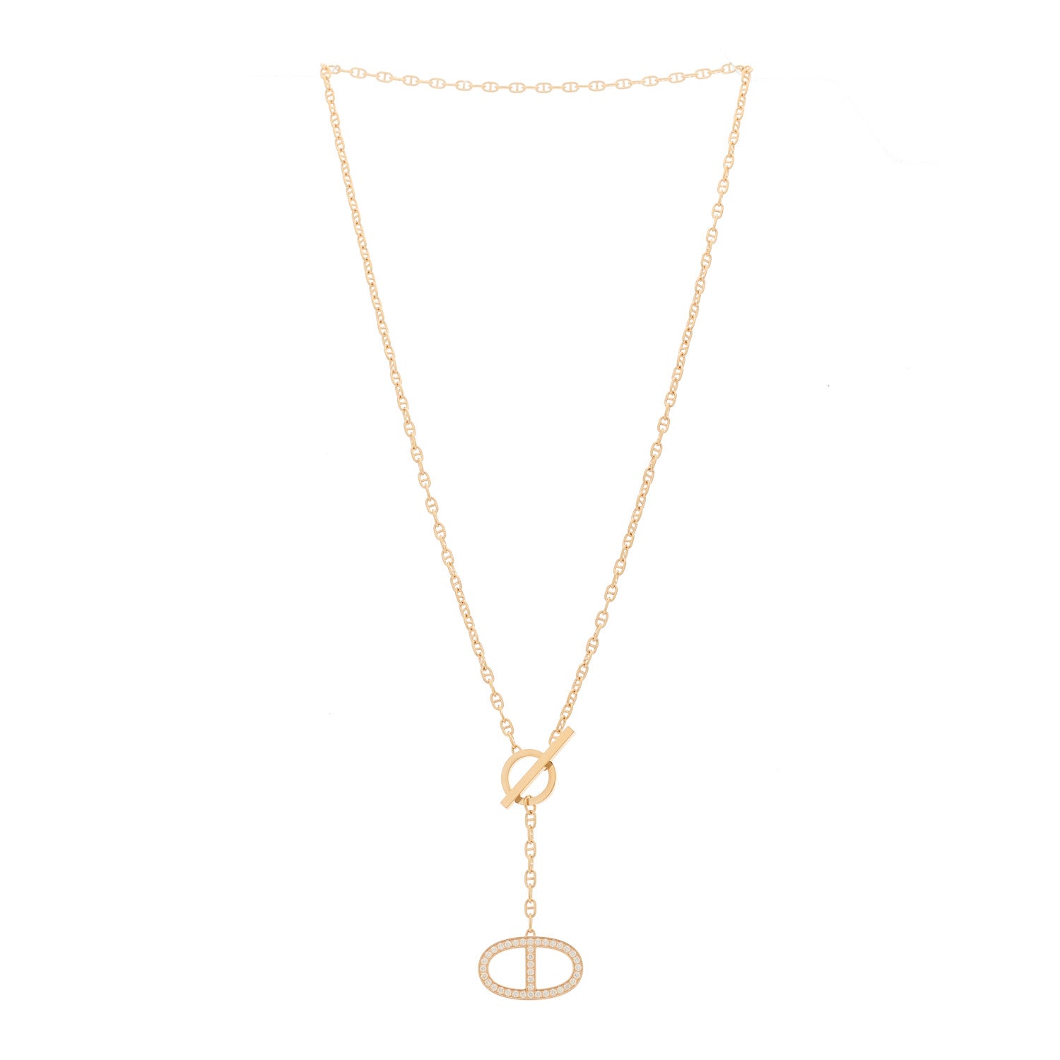 Hermes 18K Rose Gold Diamond GM Chaine D'Ancre Contour Pendant Necklace ST 2 of 7
