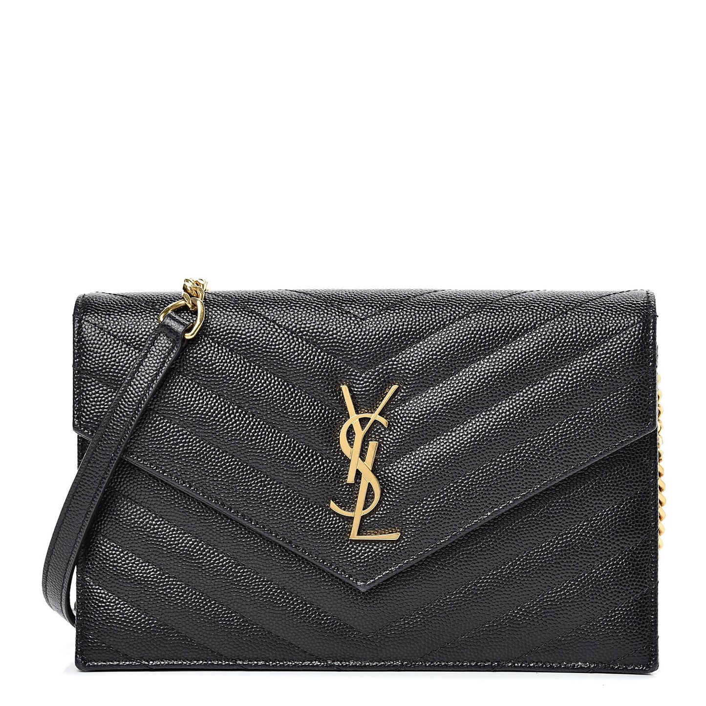 Grain De Poudre Matelasse Chevron Monogram Envelope Chain Wallet Black