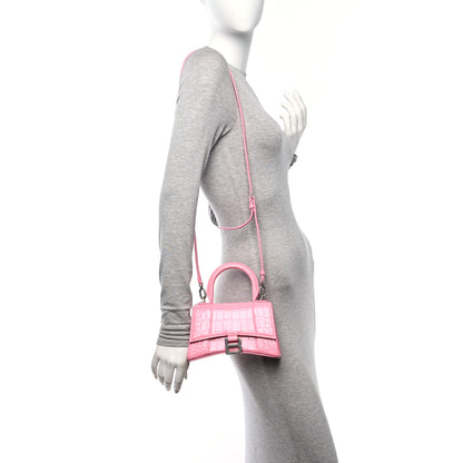 Balenciaga Shiny Calfskin Crocodile Embossed Hourglass Top Handle Bag XS Sweet Pink 2 of 10
