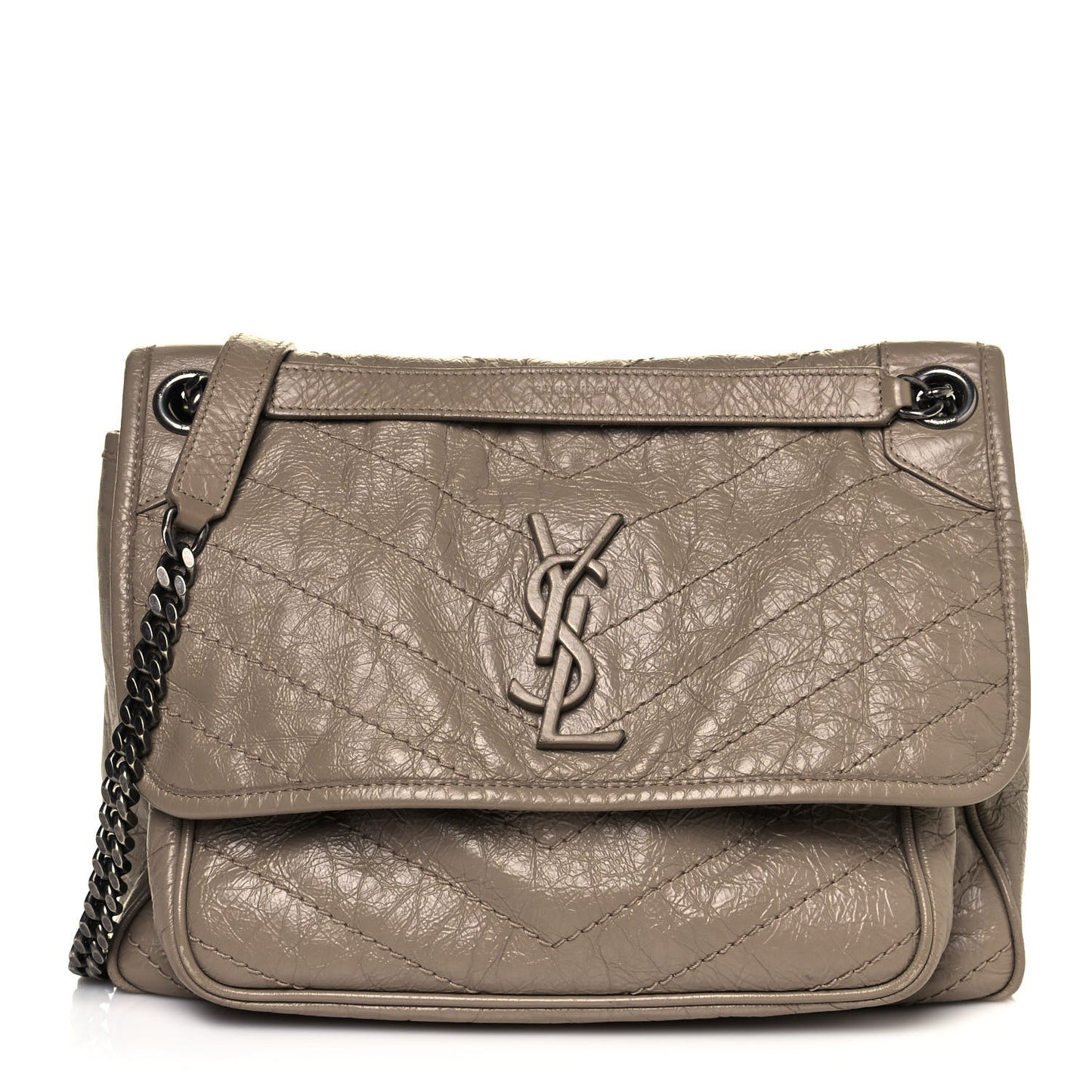 Crinkled Calfskin Matelasse Monogram Medium Niki Chain Satchel
