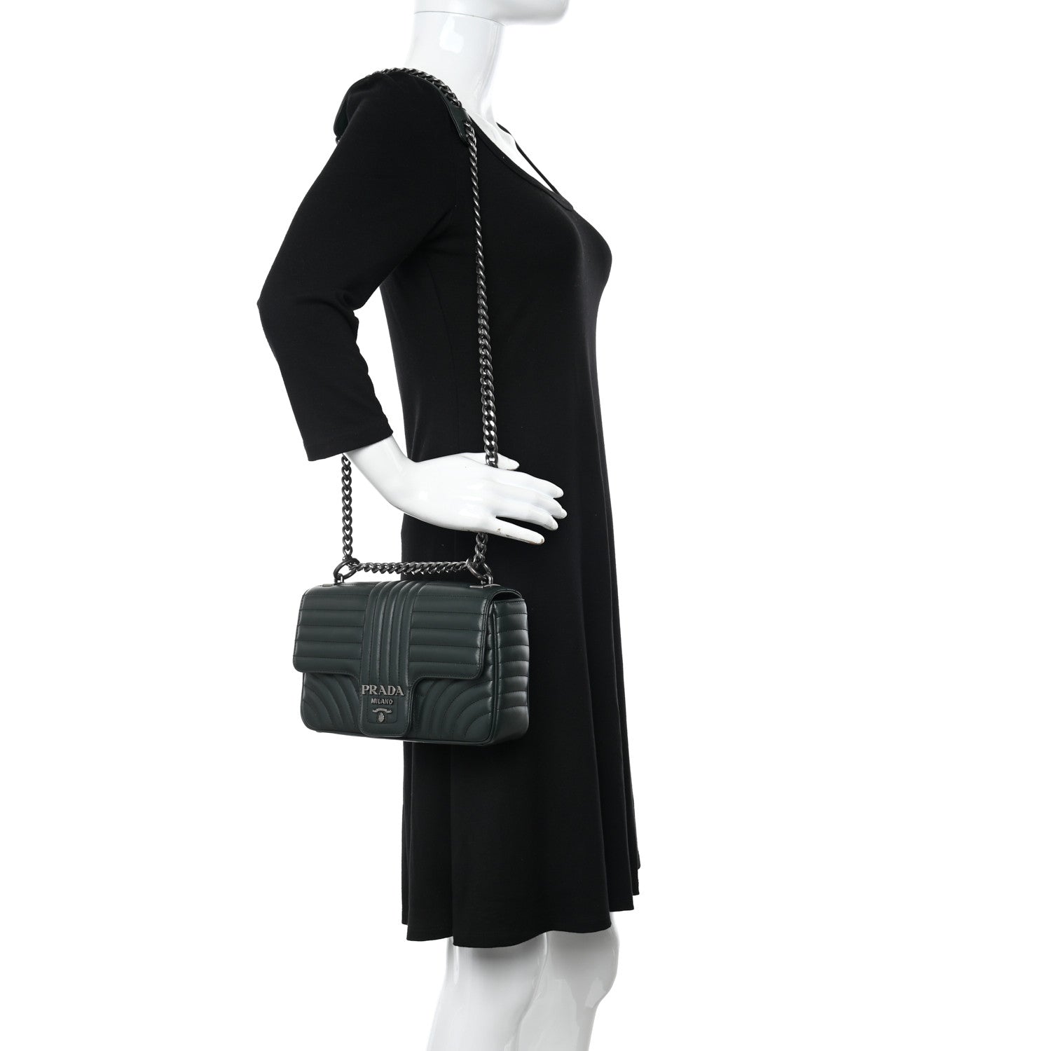 Prada Soft Calfskin Impunture Diagramme Medium Chain Flap Shoulder Bag Smeraldo 2 of 12