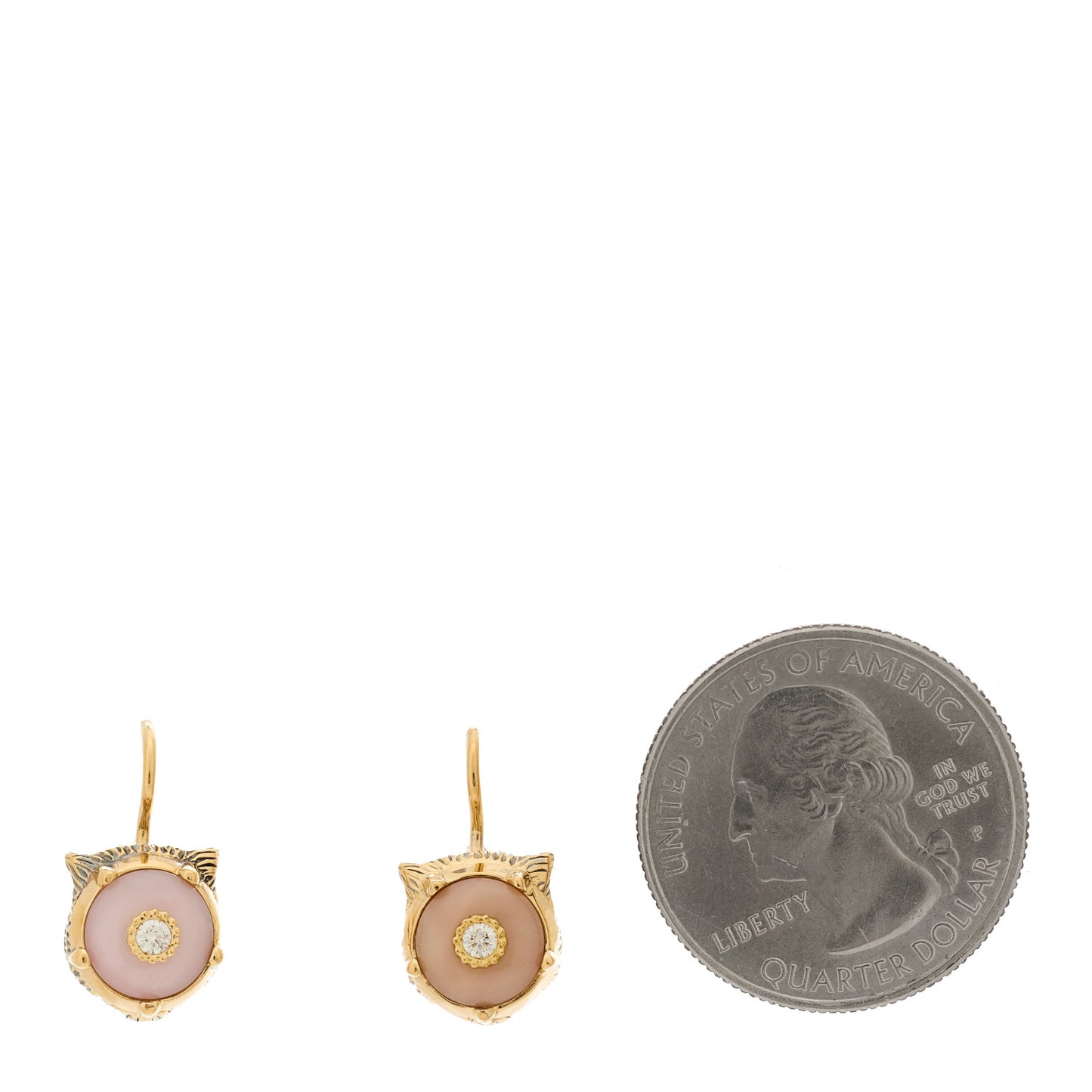 18K Yellow Gold Diamond Pink Opal Le Marche des Merveilles Feline Earrings