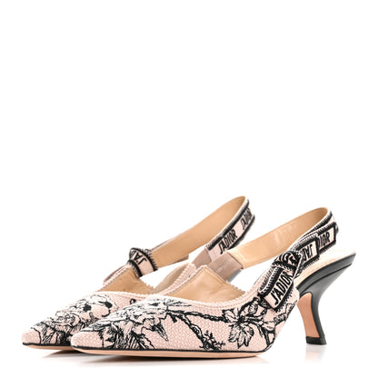 Christian Dior Canvas Embroidered Jardin Botanique J'Adoir Slingback 100mm Pumps 37 Black Nude 4 of 10