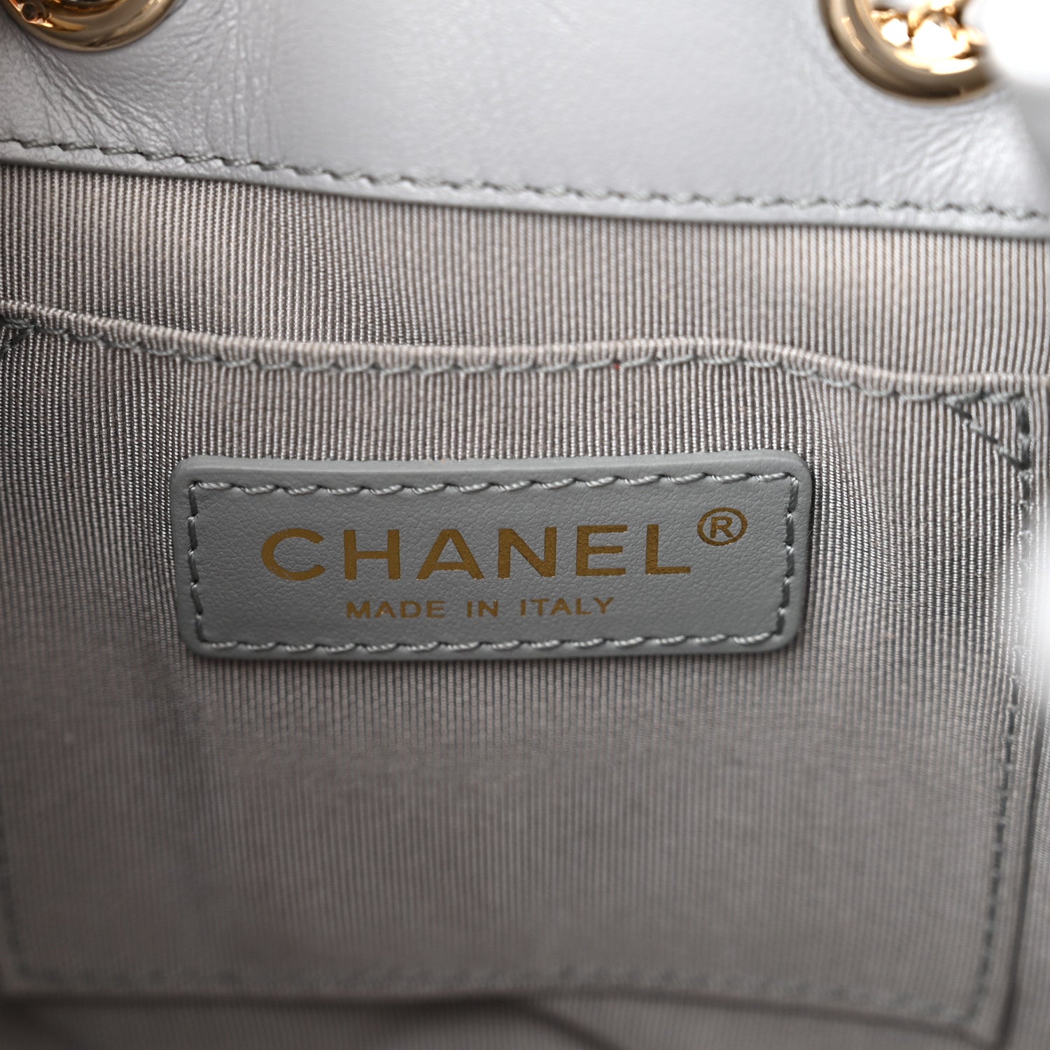 Chanel Lambskin Quilted CC Dweller Drawstring Bucket Bag Light Grey 7 of 11