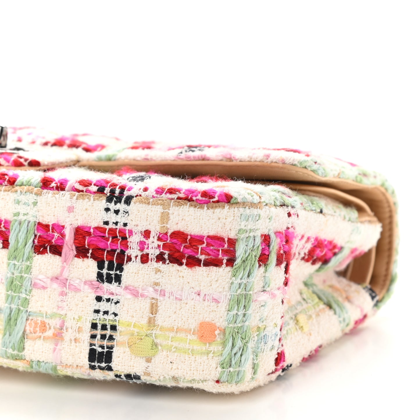 Tweed Quilted Medium Double Flap Beige Pink