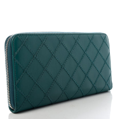 Chanel Lambskin Diamond Stitched Large Zip Around Wallet Dark Green 3 of 9