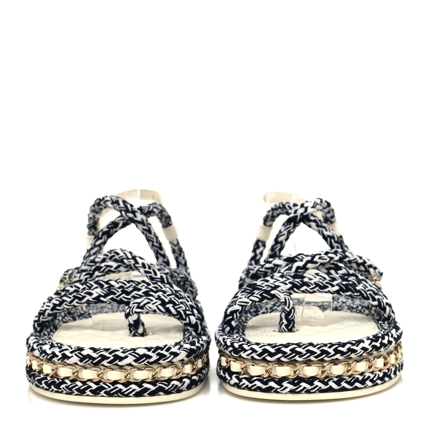 Chanel Lambskin Cord Chain CC Sandals 38 Navy White 2 of 8