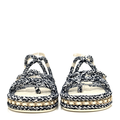 Chanel Lambskin Cord Chain CC Sandals 38 Navy White 2 of 8
