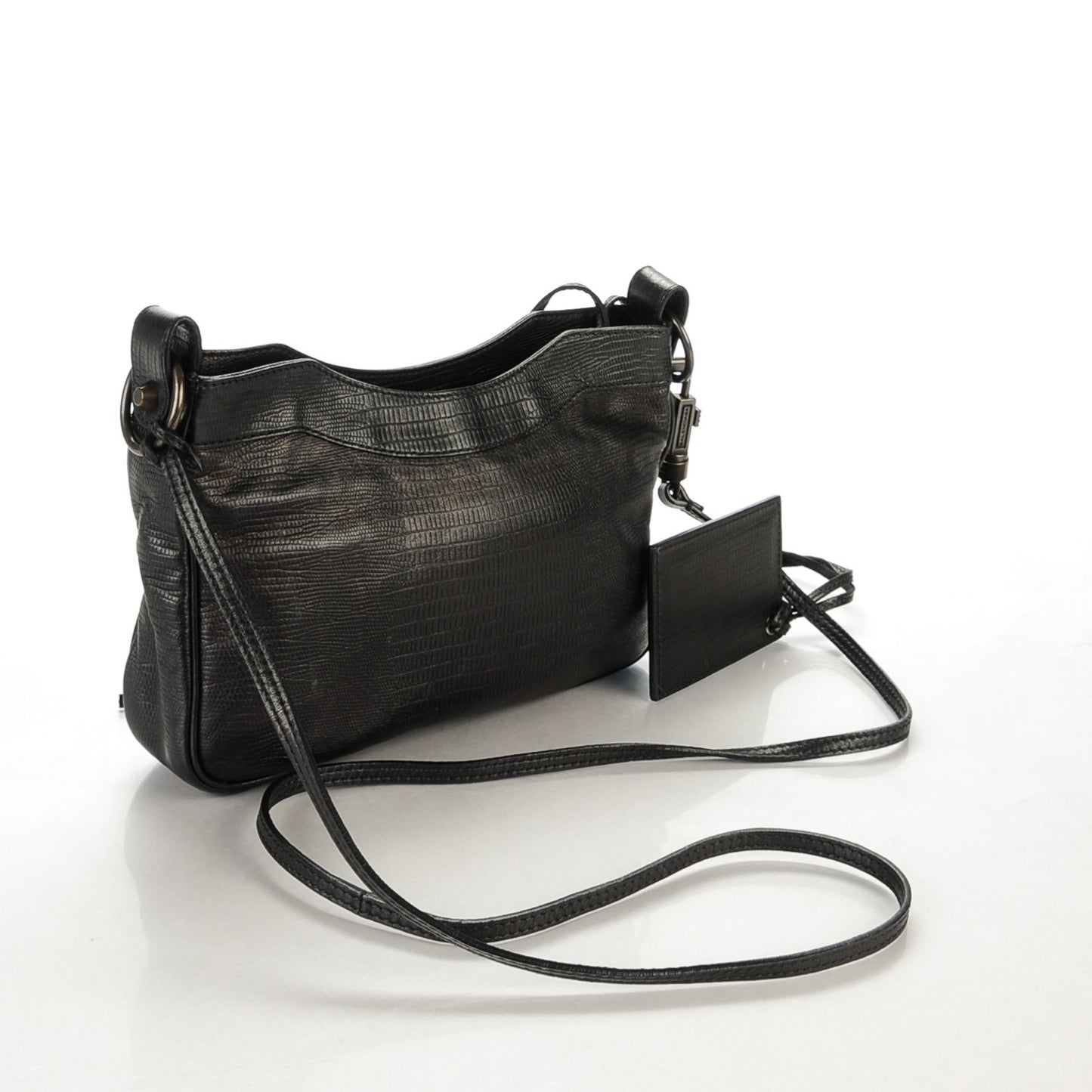 Agneau Classic Hardware Lizard Embossed Hip Black