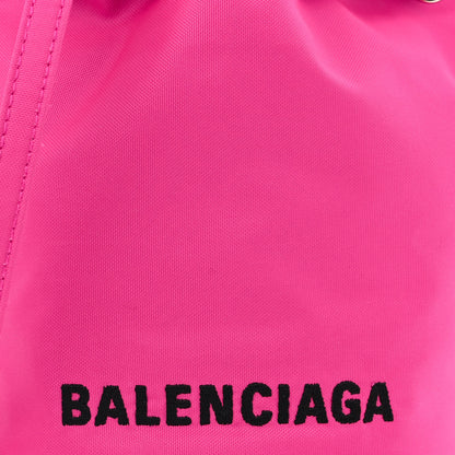 Balenciaga Recycled Sport Nylon Logo Embroidered Wheel Drawstring Bucket Bag Fluo Pink Black 8 of 10