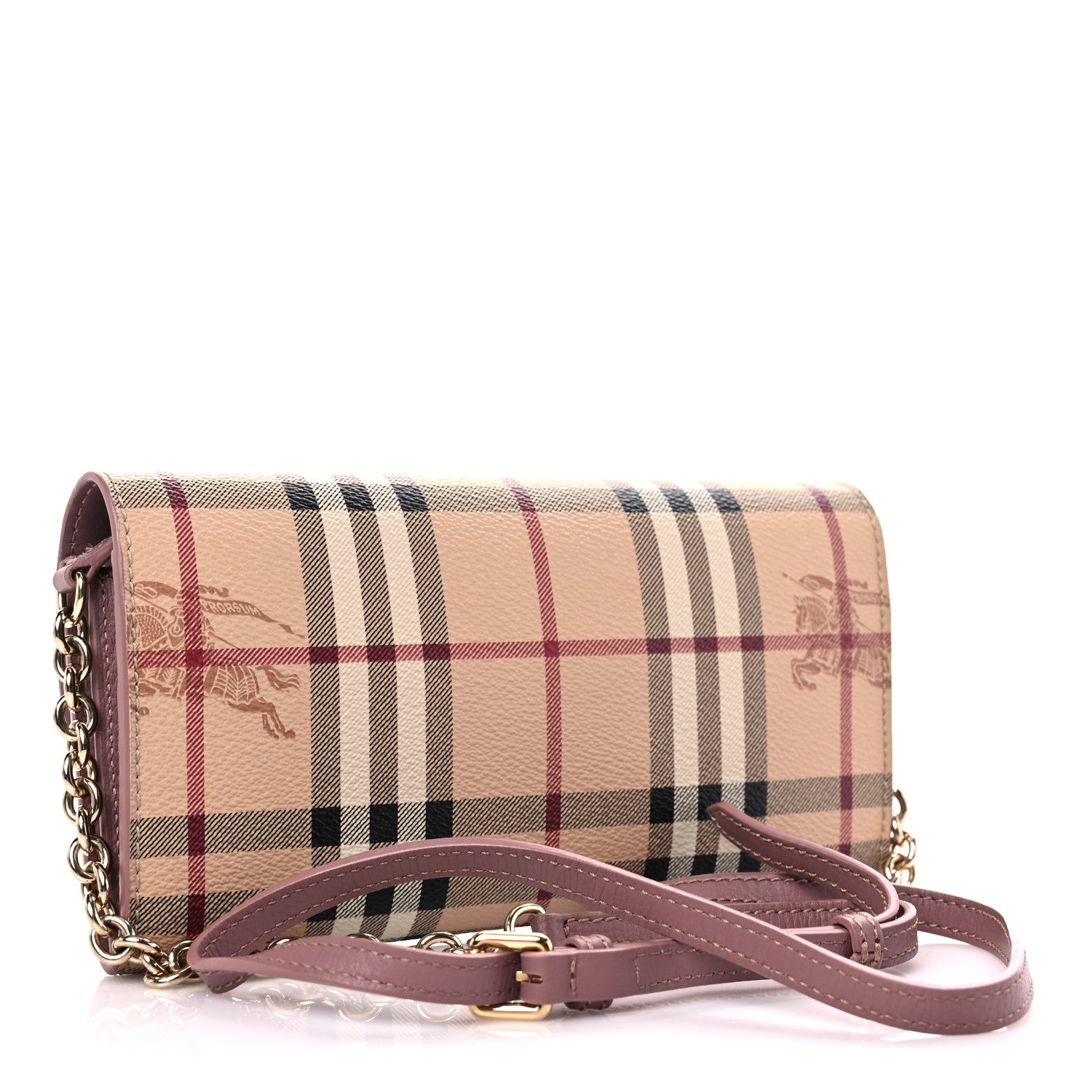 Burberry Haymarket Check Henley Wallet On Chain Dusty Pink 3 of 15