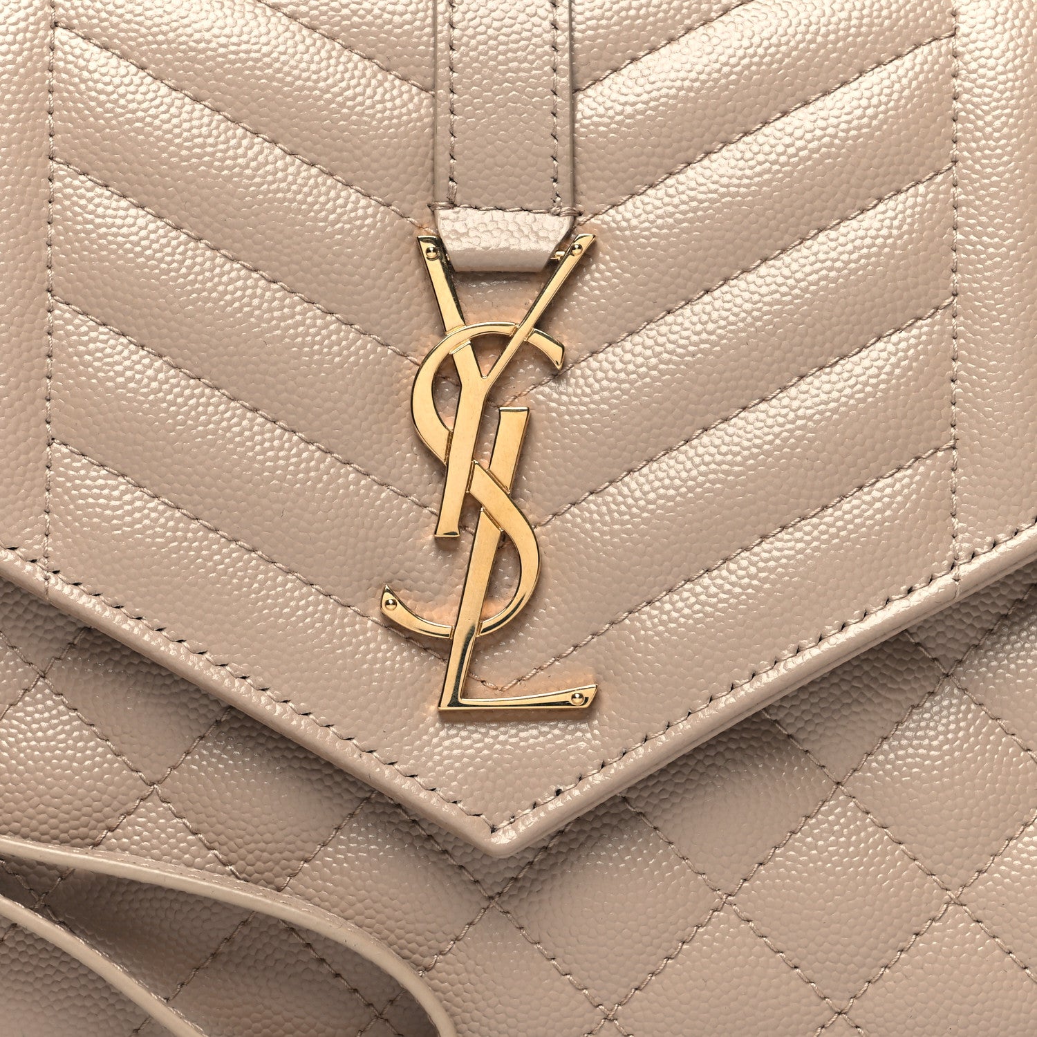 Saint Laurent Grain De Poudre Textured Mixed Matelasse Triquilt Monogram Clutch Dark Beige 8 of 11