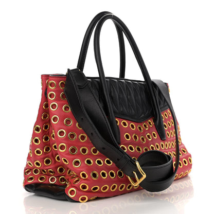 Miu Miu Nappa Matelasse Grommet Tote Rosso Black 3 of 9