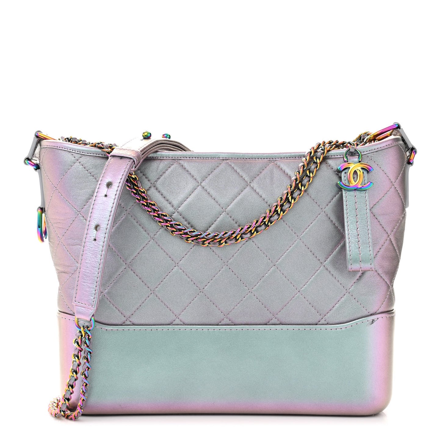 Iridescent Lambskin Calfskin Quilted Medium Gabrielle Hobo Light Purple