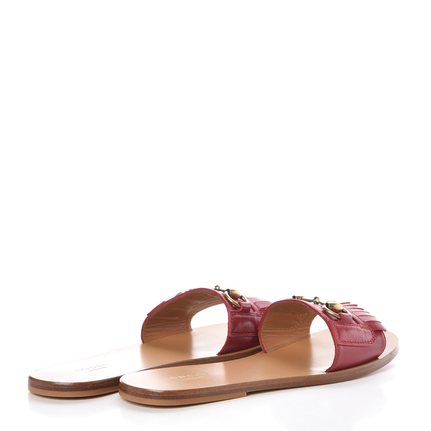 Malaga Kid Fringe Horsebit Slide Sandals 38 Hibiscus Red