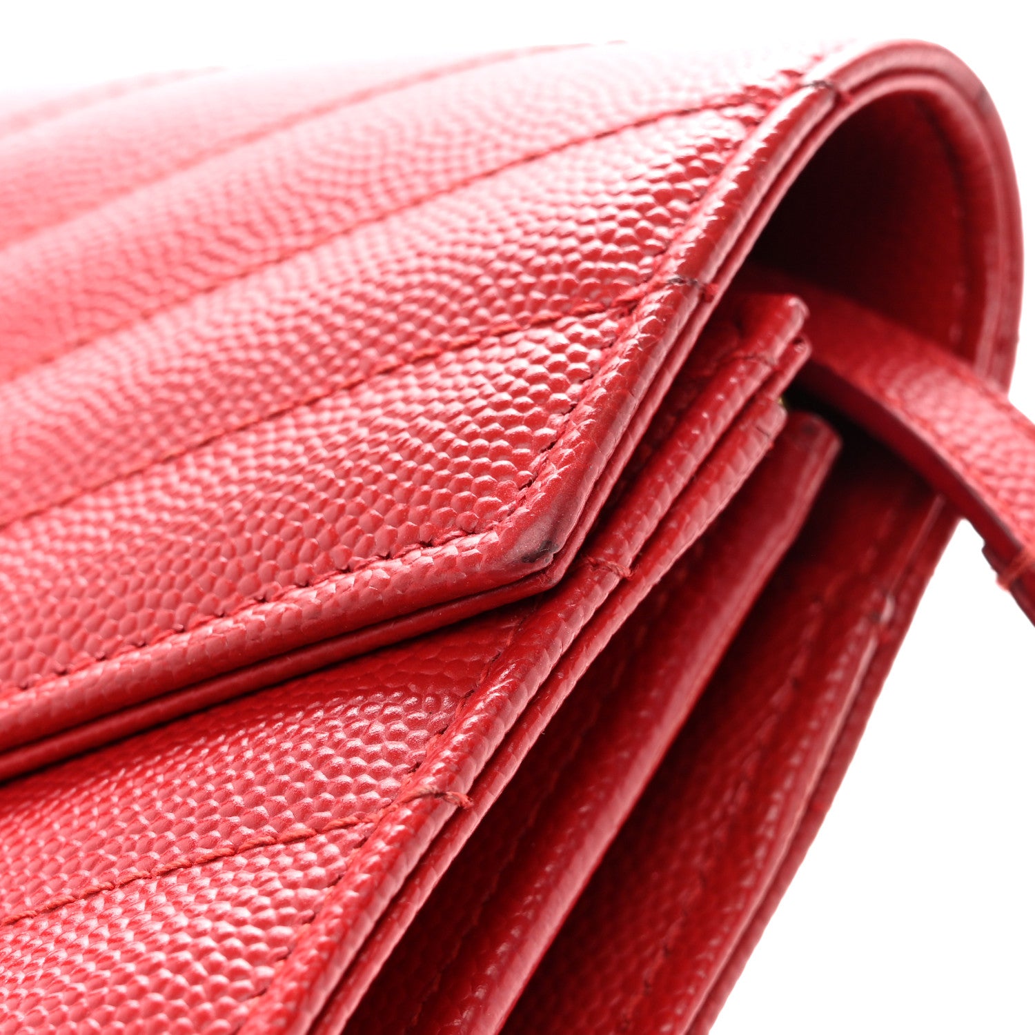 Saint Laurent Grain De Poudre Matelasse Chevron Monogram Chain Wallet Red 14 of 14