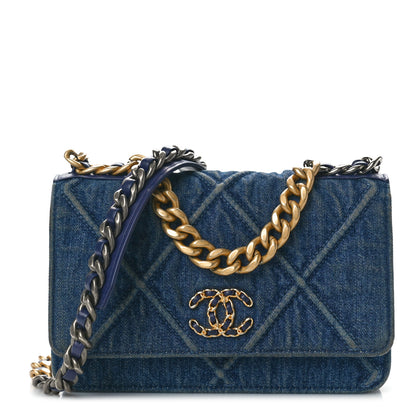 Chanel Denim Quilted Chanel 19 Wallet On Chain WOC Blue 1 of 11