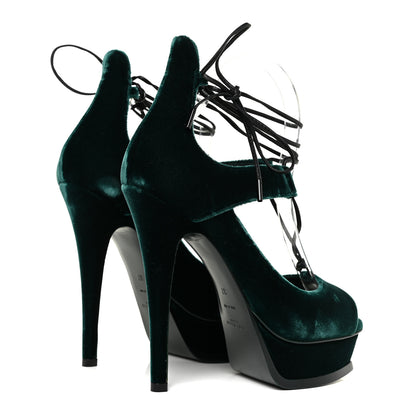 Saint Laurent Velluto Master Lace Up Tribute 105 Platform Sandals 37 Green 5 of 13