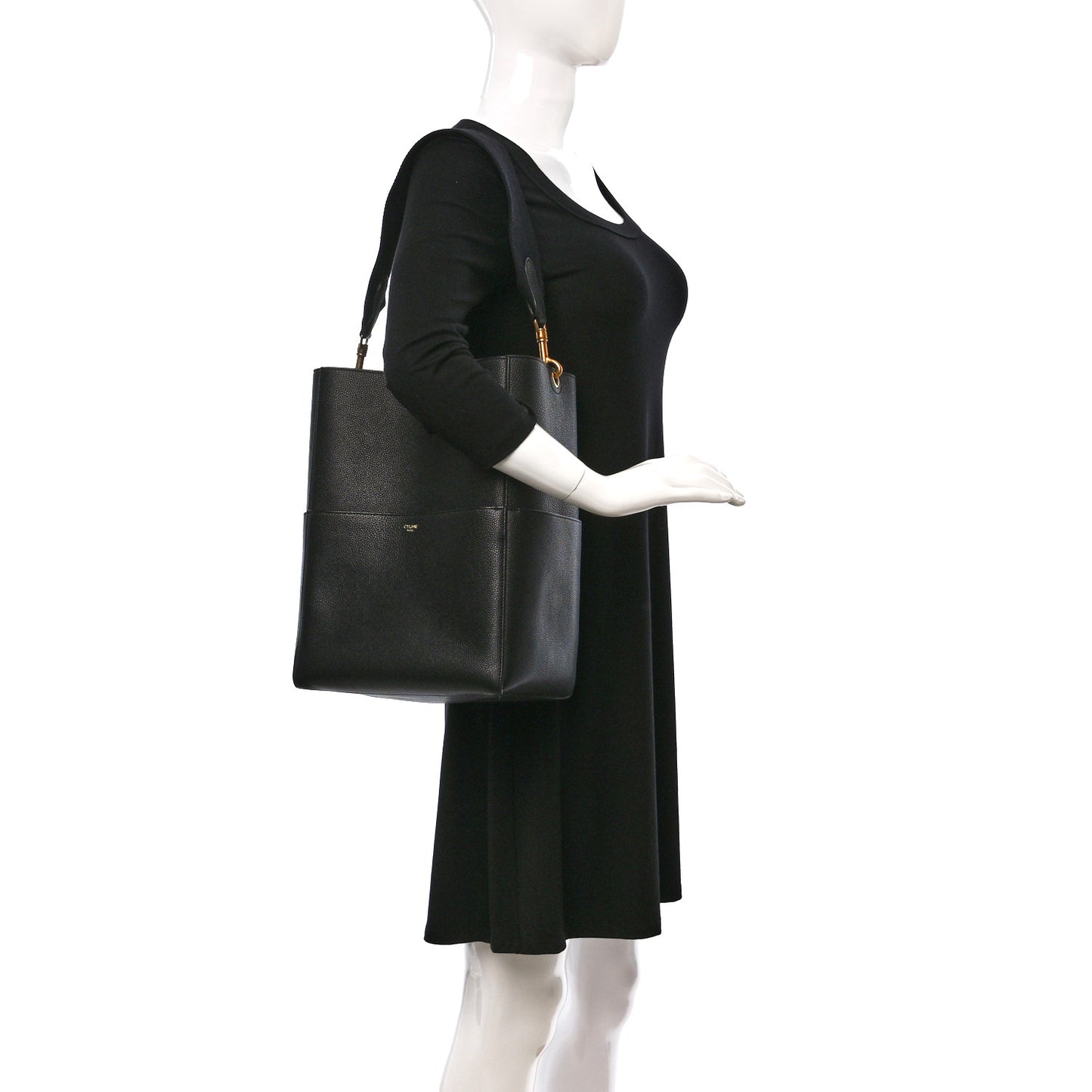 Soft Grained Calfskin Sangle Bucket Bag Black