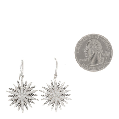 David Yurman Sterling Silver Diamond 22mm Starburst Drop Earrings 2 of 4