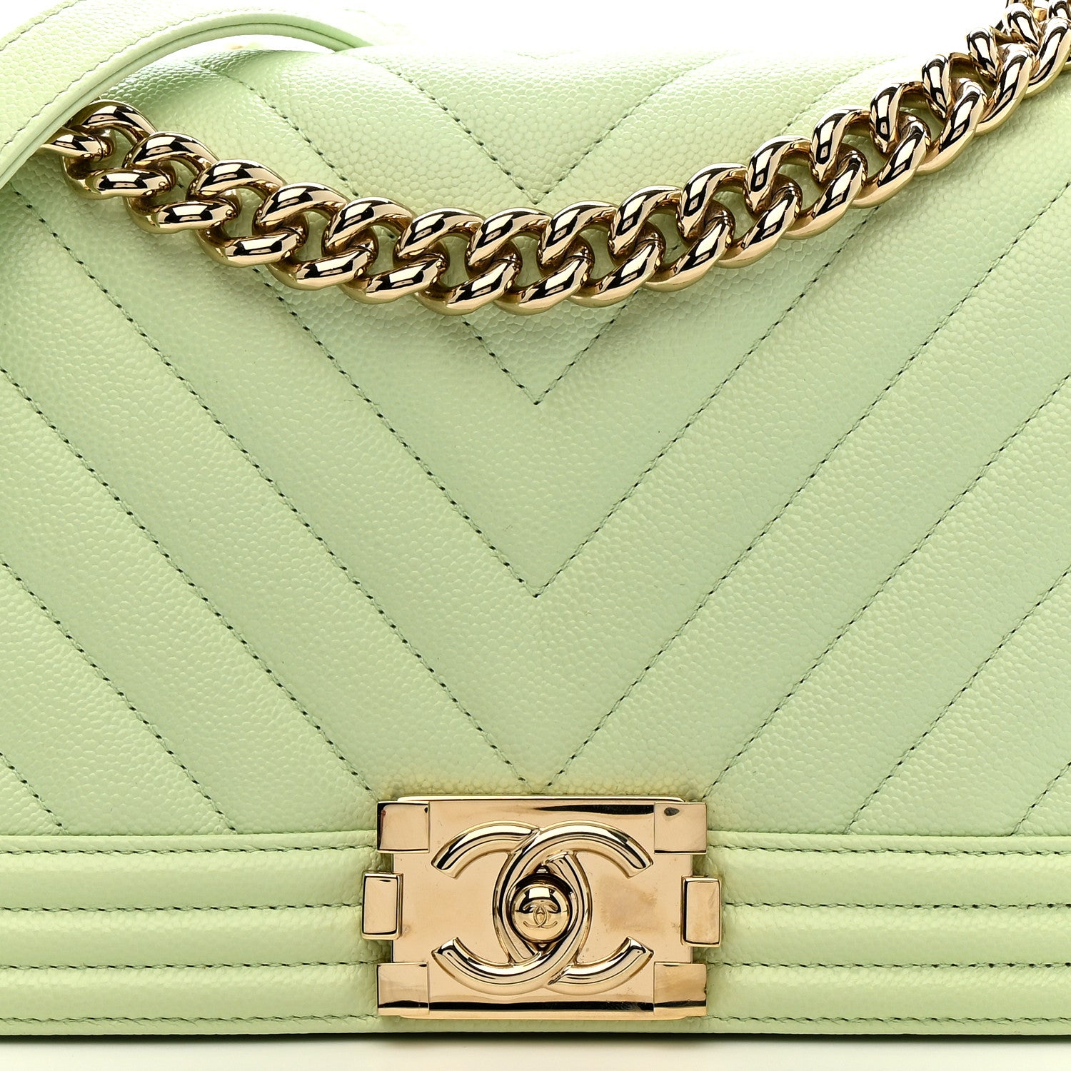 Chanel Caviar Chevron Quilted Medium Boy Flap Light Green 8 of 10