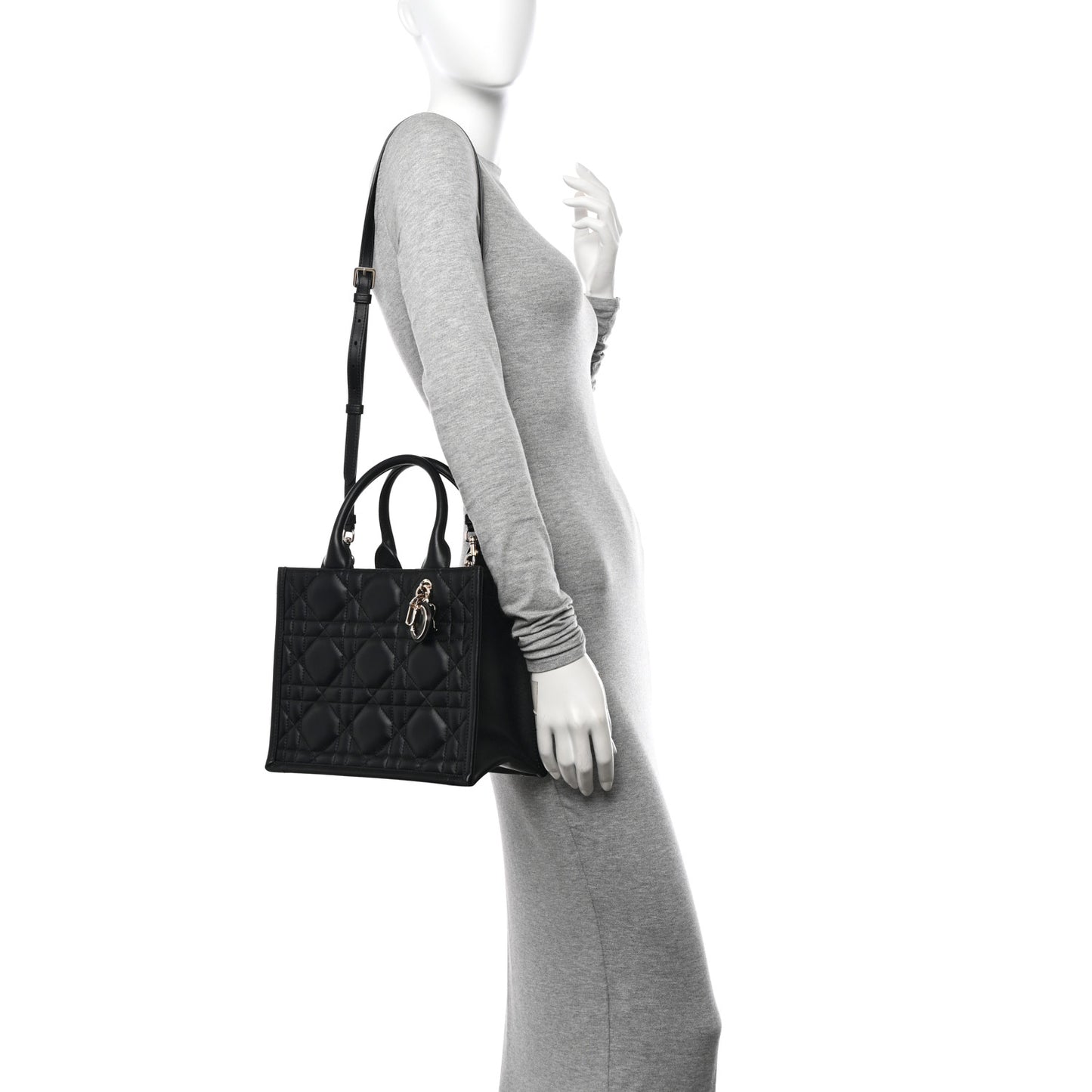 Calfskin Macro Cannage Small Book Tote Black