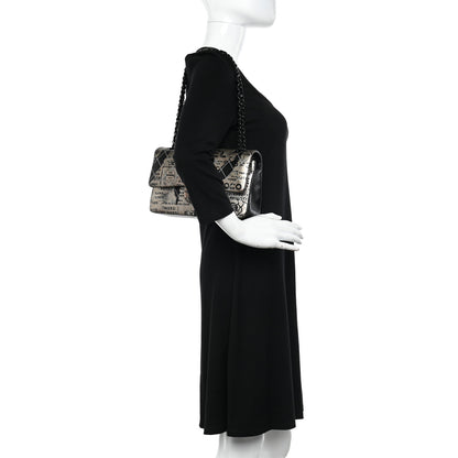 Chanel Metallic Lambskin Painted Feministe Newsprint Medium Double Flap So Black 2 of 12