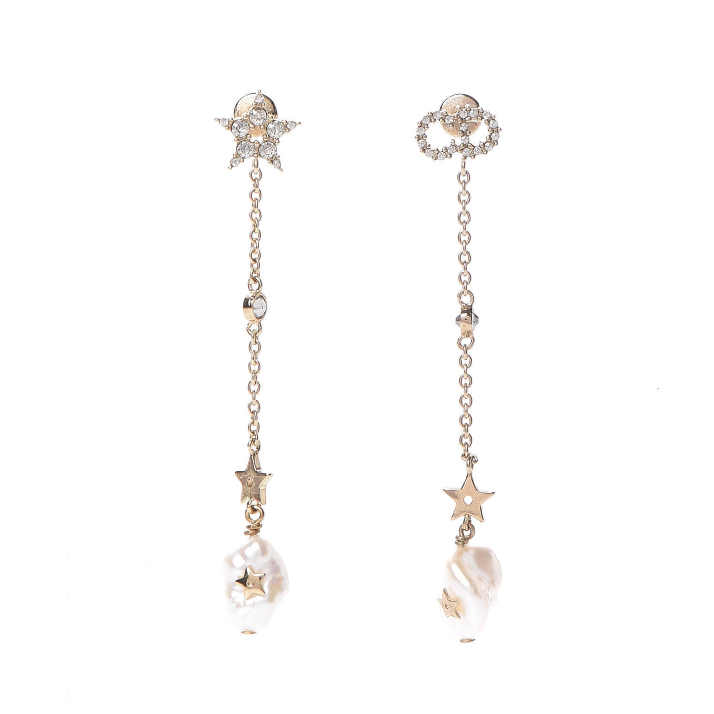 Pearl Crystal Shiny-D Dangle Chain Earrings Gold