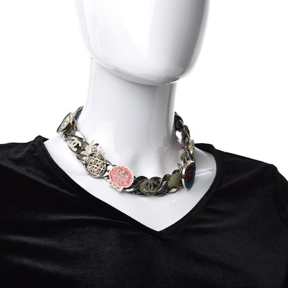Chanel Metal Fabric Strass Pearl Cuba CC Chain Link Choker Necklace Green Pink Silver Gold 2 of 4