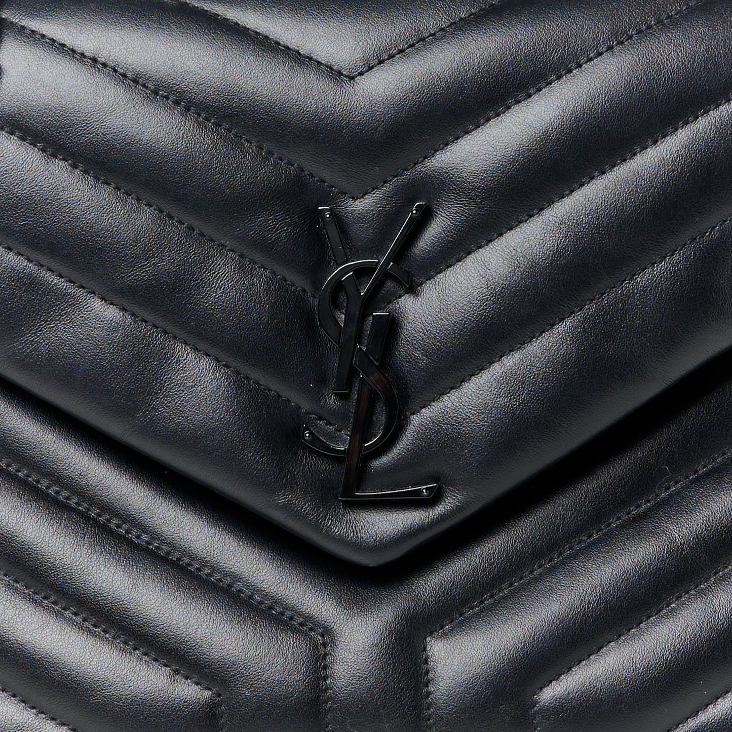 Calfskin Y Quilted Monogram Monochrome Medium Loulou Chain Satchel Black