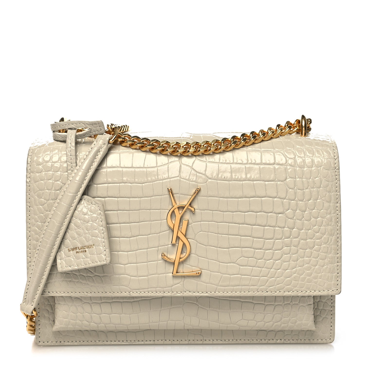 Saint Laurent Calfskin Crocodile Embossed Medium Monogram Sunset Blanc Vintage 1 of 12