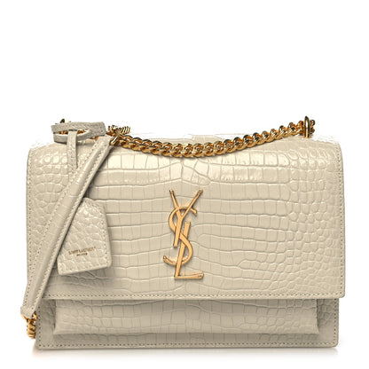 Saint Laurent Calfskin Crocodile Embossed Medium Monogram Sunset Blanc Vintage 1 of 12