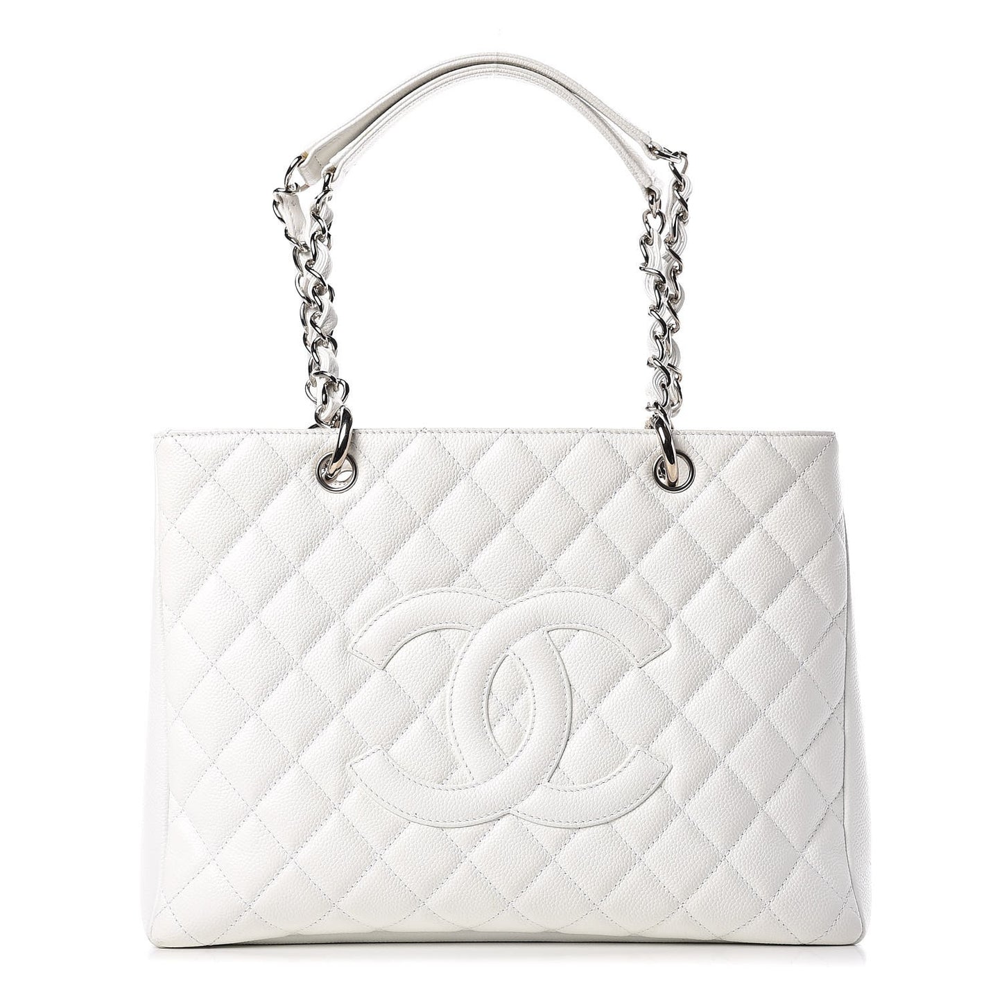 Caviar Quilted Grand Shopping Tote GST White