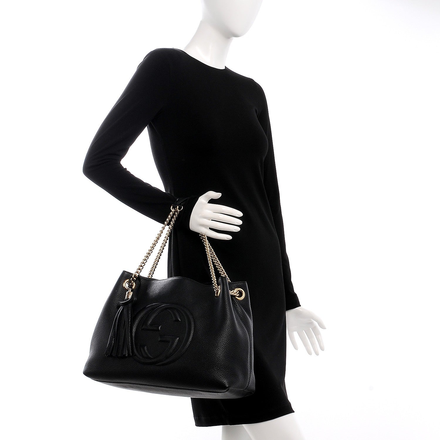 Gucci Pebbled Calfskin Medium Soho Chain Shoulder Bag Black 2 of 7