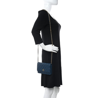Chanel Goatskin Quilted Chanel 19 Wallet On Chain WOC Blue 2 of 12