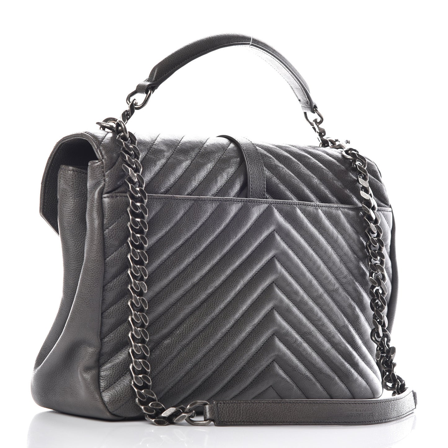 Sheepskin Matelasse Chevron Monogram Large College Satchel Dark Anthracite
