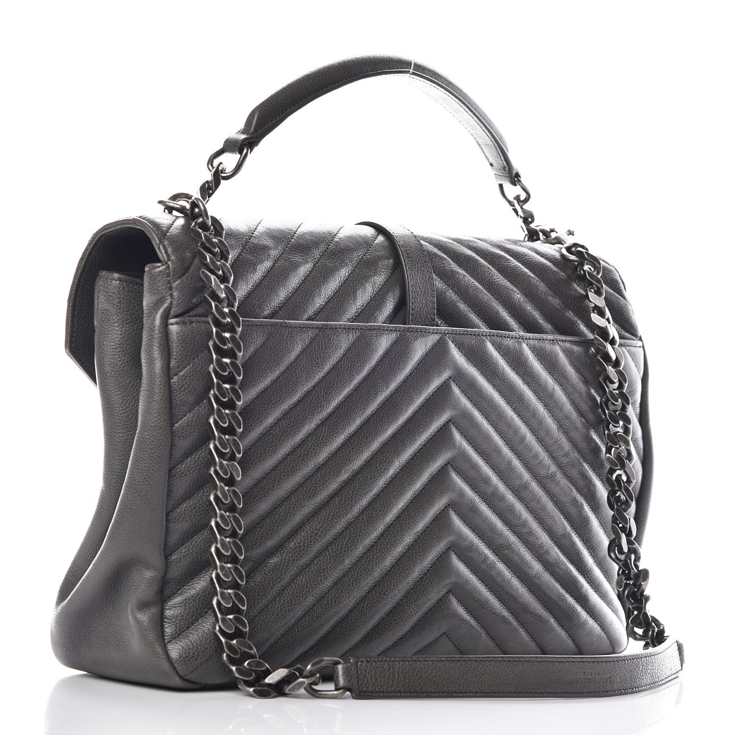 Saint Laurent Sheepskin Matelasse Chevron Monogram Large College Satchel Dark Anthracite 3 of 13