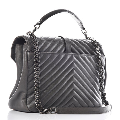 Saint Laurent Sheepskin Matelasse Chevron Monogram Large College Satchel Dark Anthracite 3 of 13