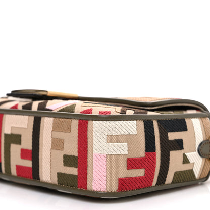Fendi Canvas Vitello Seta FF Multicolor Embroidered Baguette Sand Avocado Multicolor 10 of 10
