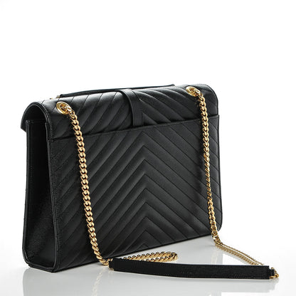 Saint Laurent Grain De Poudre Matelasse Chevron Large Monogram Satchel Black 3 of 6