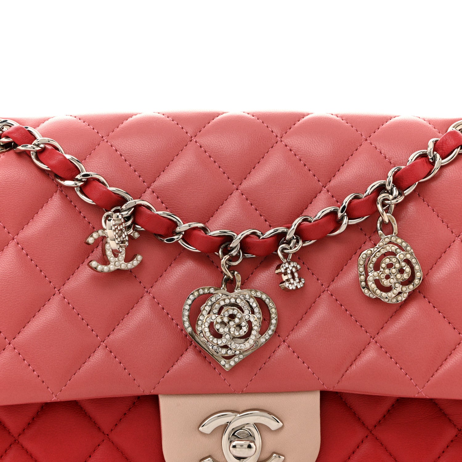 Chanel Lambskin Quilted Tri-Color Medium Valentine Charms Single Flap Pink 8 of 13