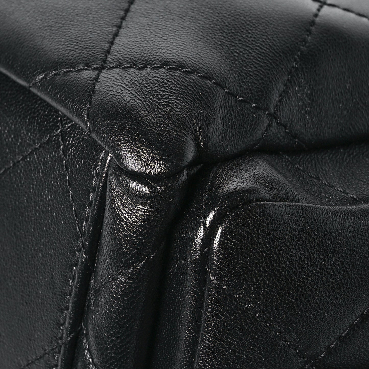 Shiny Lambskin Quilted Trendy Pockets Hobo Black