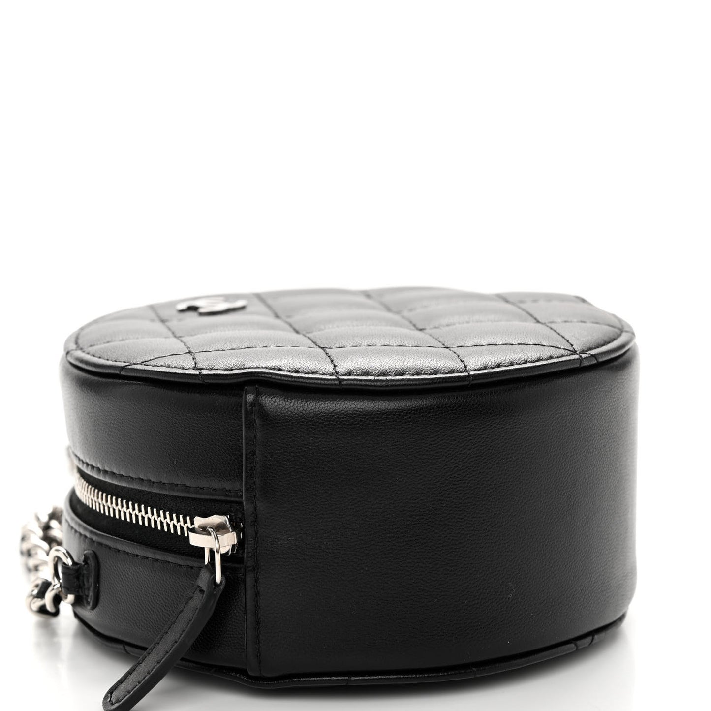 Lambskin Quilted Round Clutch With Chain Black