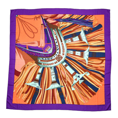 Hermes Cashmere Silk Cuirs Du Desert II Shawl 140 Violet Corail Vert Amande 1 of 3