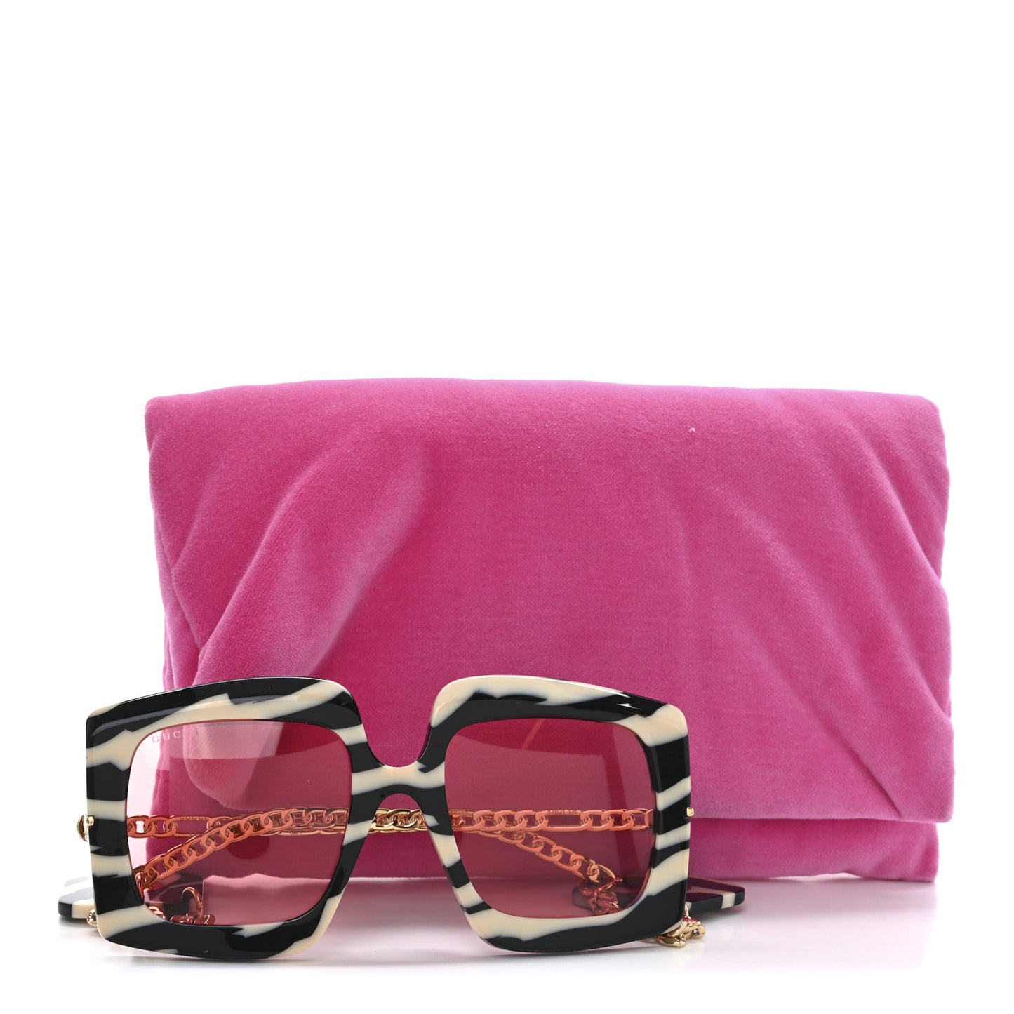Acetate Zebra GG0722S Detachable Charm Oversized Frame Round Sunglasses Black White